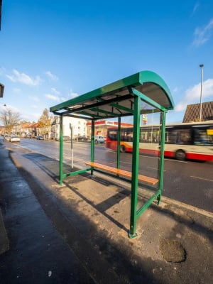 Ruby bus shelter with advertising case and timber seating