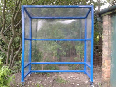 Durham team sports shelter with steel frame, polycarbonate sides and bench seating