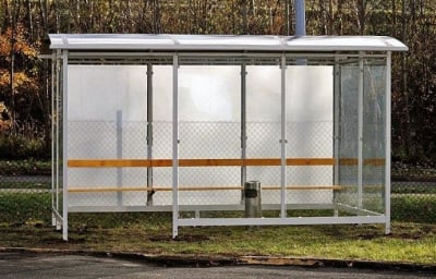 Emerald bus shelter with advertising case and timber seating