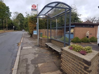 Halton anti-vandal shelter with steel frame and polycarbonate panels and perch seating