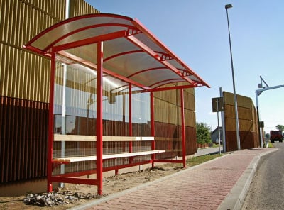 Ruby bus shelter with advertising case and timber seating