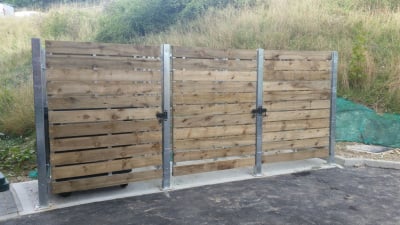 Multi bin storage with wooden panels