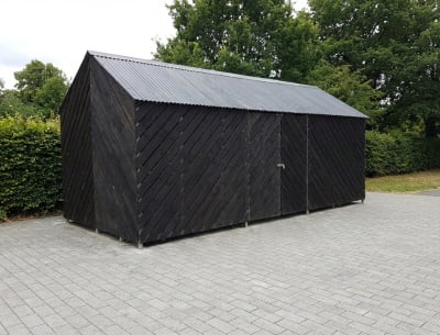 Apex bin store with steel frame and hardwood panels
